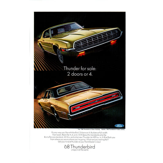 1968 Ford Thunderbird 2 and 4 Door Automobile Car - Vintage Magazine Ad D20