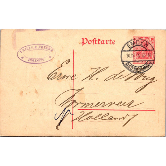 Thiele & Freese Emden 1913 German Reich Postcard P5-12