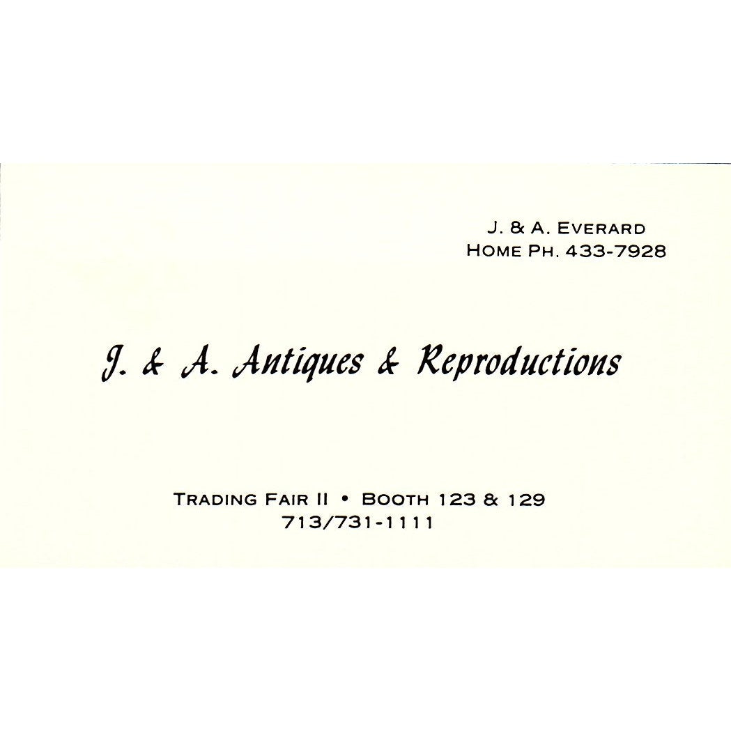 J&A Everard Antiques & Reproductions Houston TX Vintage Business Card SE3-B16