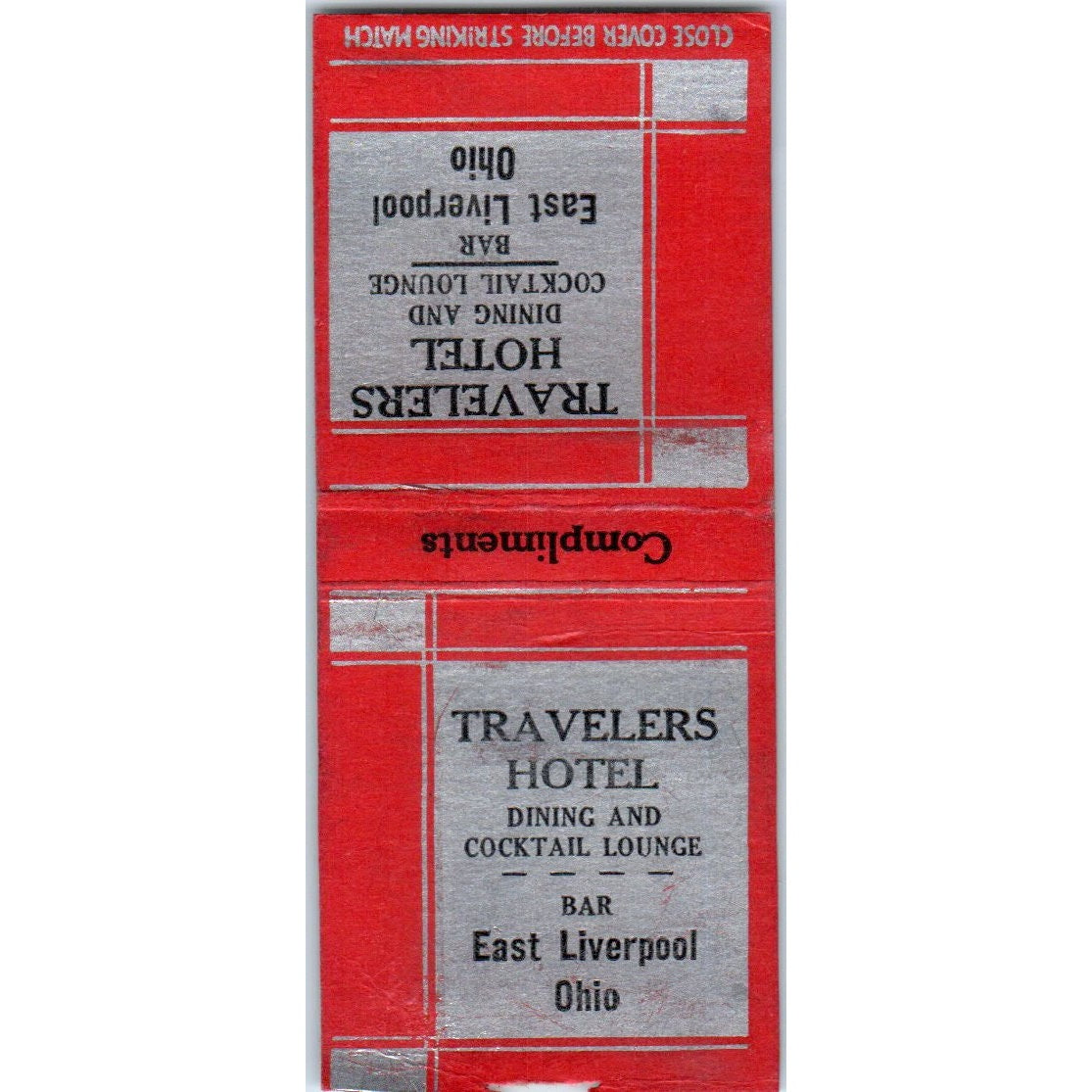 Travelers Hotel East Liverpool Ohio Vintage Matchbook Cover SD2-Y2