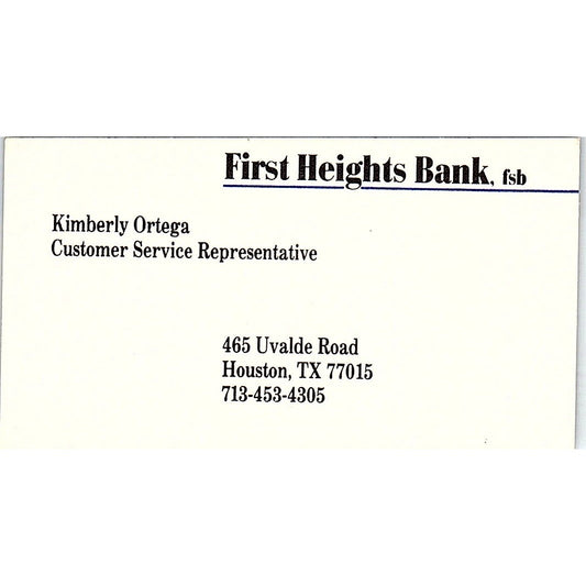 Kimberley Ortega First Heights Bank Houston Vintage Business Card SD9-B7