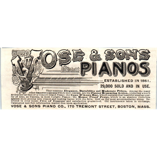 Vose & Sons Pianos Boston MA c1890 Victorian Ad AE8-CH5