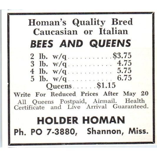 Bees and Queens Holder Homan Shannon MS 1961 Magazine Ad AK6-S12