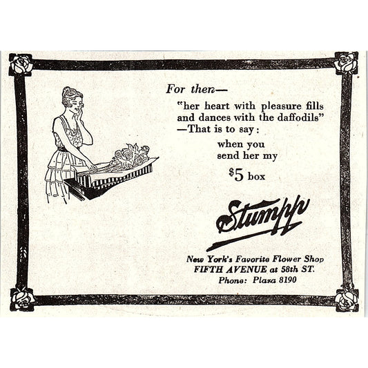 Stumpp Flower Shop Daffodils 5th Ave & 58th St NY 1921 Ad AF3-10
