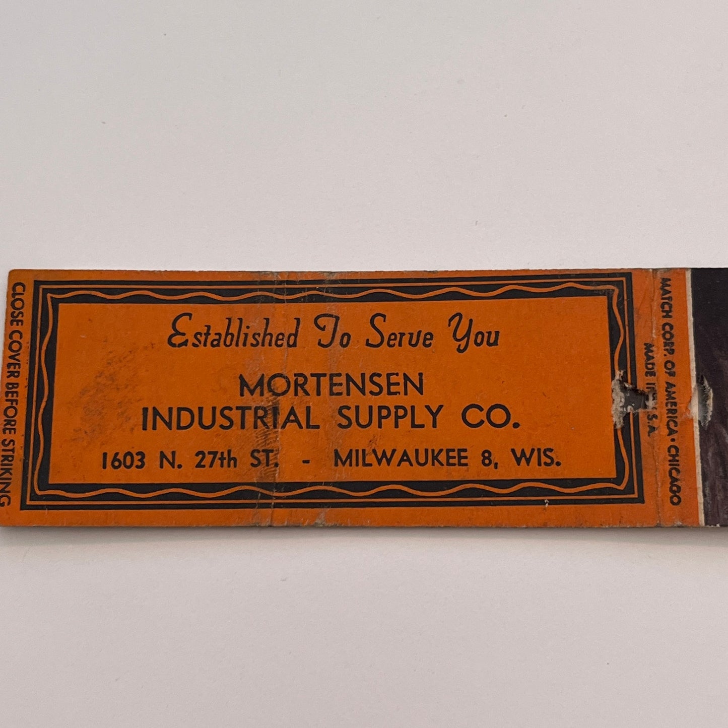 Mortensen Industrial Supply Co Milwaukee WI Vintage Matchbook Cover TB6-MB2-3