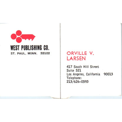 Orville V. Larsen West Publishing Co St. Paul MN Vintage Business Card SD4-B3