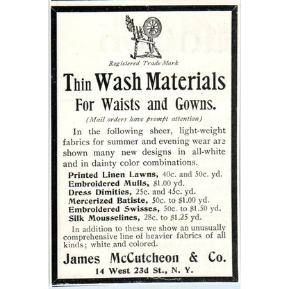 Tim Walsh Materials for Waists and Gowns James McCutcheon & Co NY 1903 Ad AF7-E4