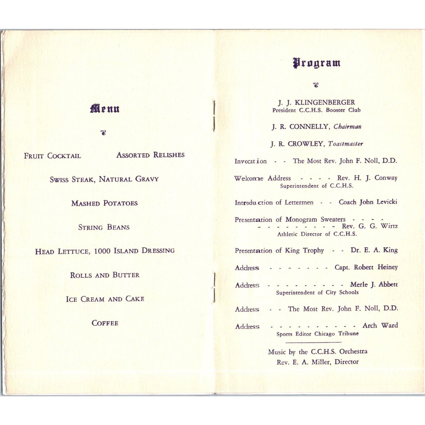 1941 Lettermen's Banquet Program Catholic Community Center Fort Wayne IN AB9