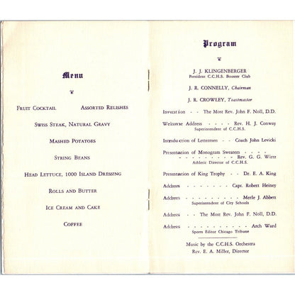 1941 Lettermen's Banquet Program Catholic Community Center Fort Wayne IN AB9