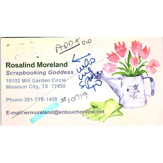 Rosalind Moreland Scrapbook Missouri City TX Vintage Business Card SC9-B11