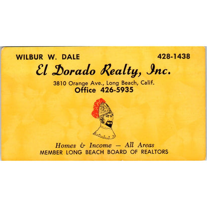 Wilbur W. Dale El Dorado Realty Inc Long Beach CA Vintage Business Card SD8-B1
