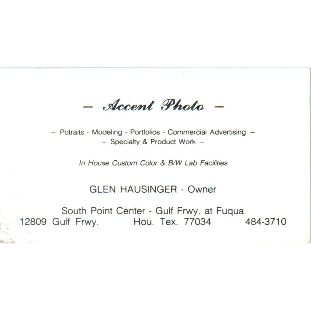 Accent Photo Glen Hausinger Houston TX Vintage Business Card SD8-B17