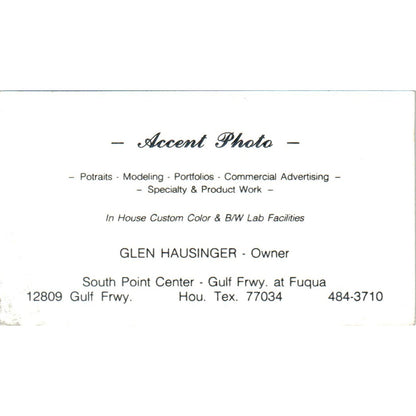 Accent Photo Glen Hausinger Houston TX Vintage Business Card SD8-B17