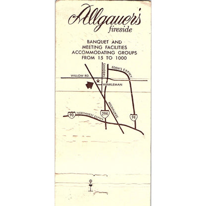 Allgauer's Fireside Restaurant Northbrook IL Vintage Matchbook TB6-MB2-12