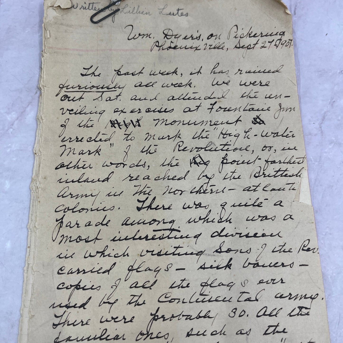 1907 Letter Lillian Lutes Wm. Dyer On Pickering-Ford Phoenixville PA D23