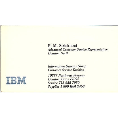 IBM P M Strickland Houston Texas Vintage Business Card SB4-B1