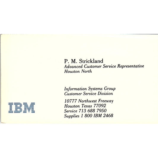 IBM P M Strickland Houston Texas Vintage Business Card SB4-B1