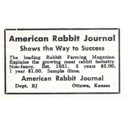 American Rabbit Journal Ottawa Kansas 1964 Magazine Ad AK6-S15