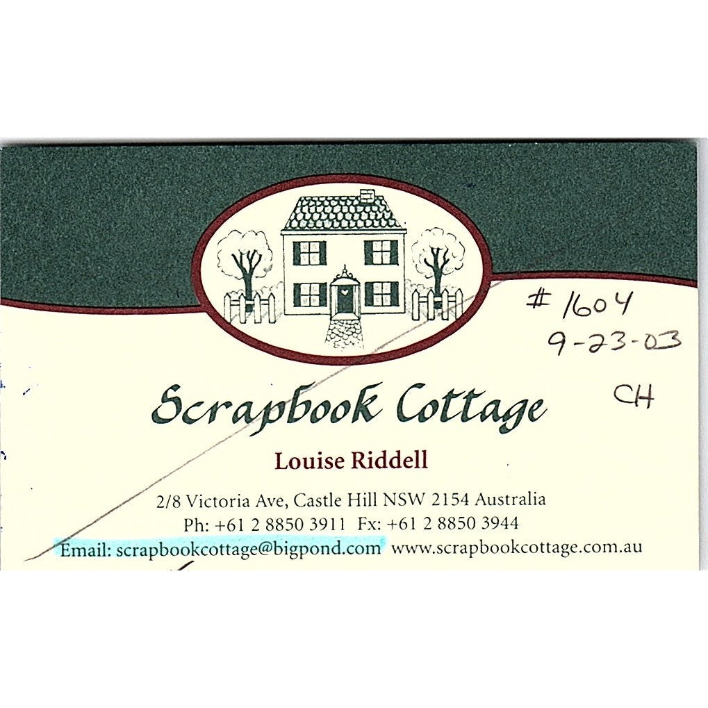 Louise Riddell Scrapbook Cottage Castle Hill Australia Vtg Business Card SC9-B9