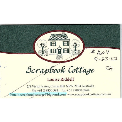 Louise Riddell Scrapbook Cottage Castle Hill Australia Vtg Business Card SC9-B9