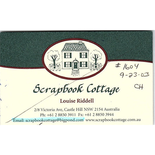 Louise Riddell Scrapbook Cottage Castle Hill Australia Vtg Business Card SC9-B9