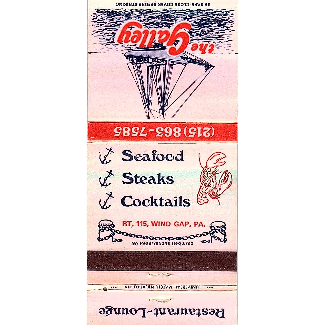 The Galley Restaurant Wind Gap PA Vintage Matchbook TB6-MB2-12