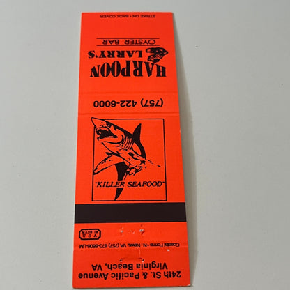 Harpoon Larry's Oyster Bar Virginia Beach VA Vintage Matchbook Cover TB6-MB2-5