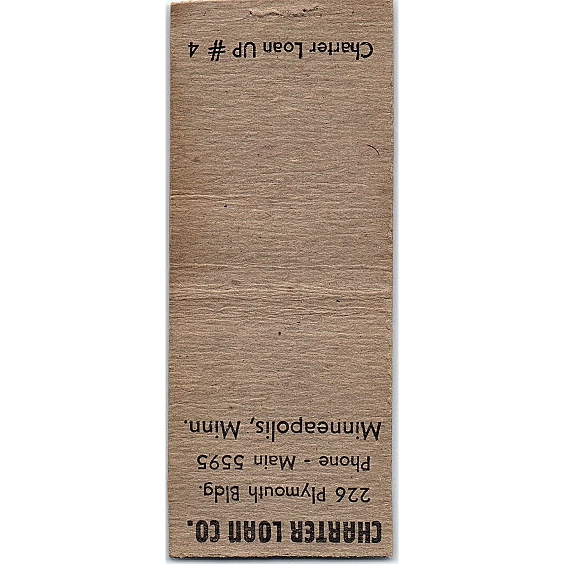 Charter Loan Co 226 Plymouth Bldg Minneapolis MN Vintage Matchbook Cover SE5-Y2