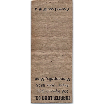 Charter Loan Co 226 Plymouth Bldg Minneapolis MN Vintage Matchbook Cover SE5-Y2