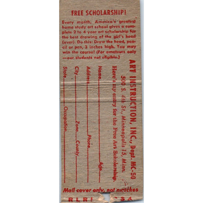 Learn to Draw Art Instruction Inc Minneapolis Vintage Matchbook Cover SD2-Y1