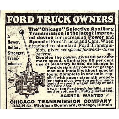 Chicago Transmission Company Ford Truck Auxiliary Service 1924 Ad AG3-S17