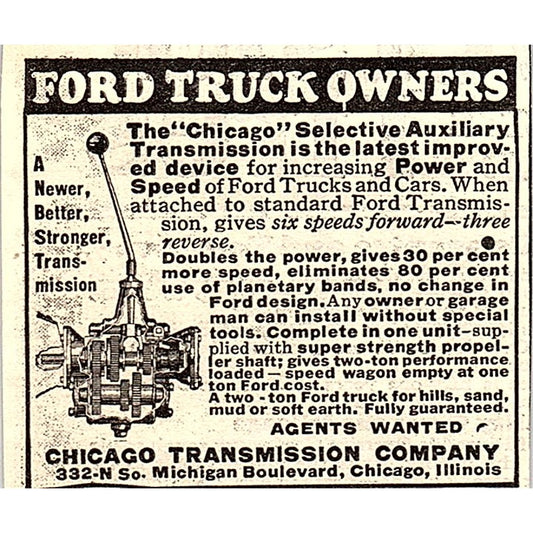 Chicago Transmission Company Ford Truck Auxiliary Service 1924 Ad AG3-S17
