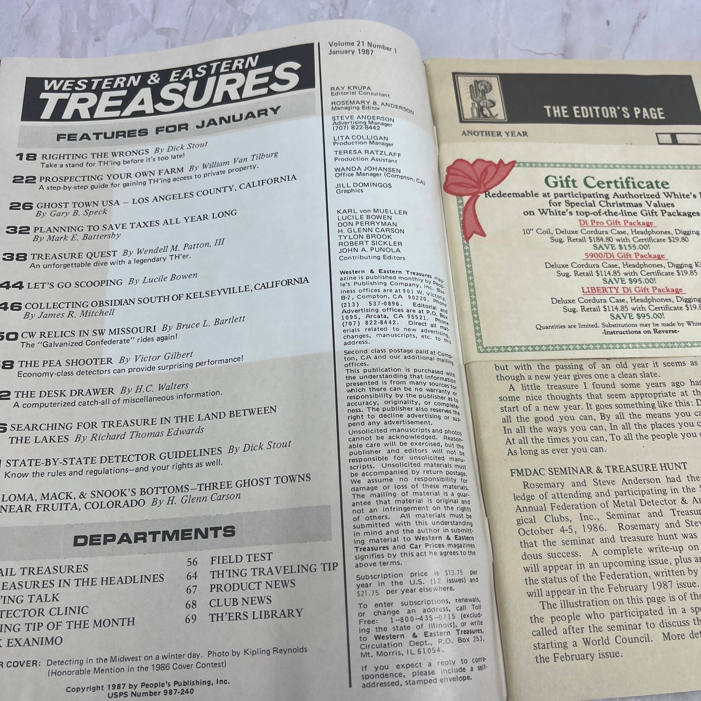 1987 Jan - Western & Eastern Treasures Magazine - Treasure Hunting Gold TA9