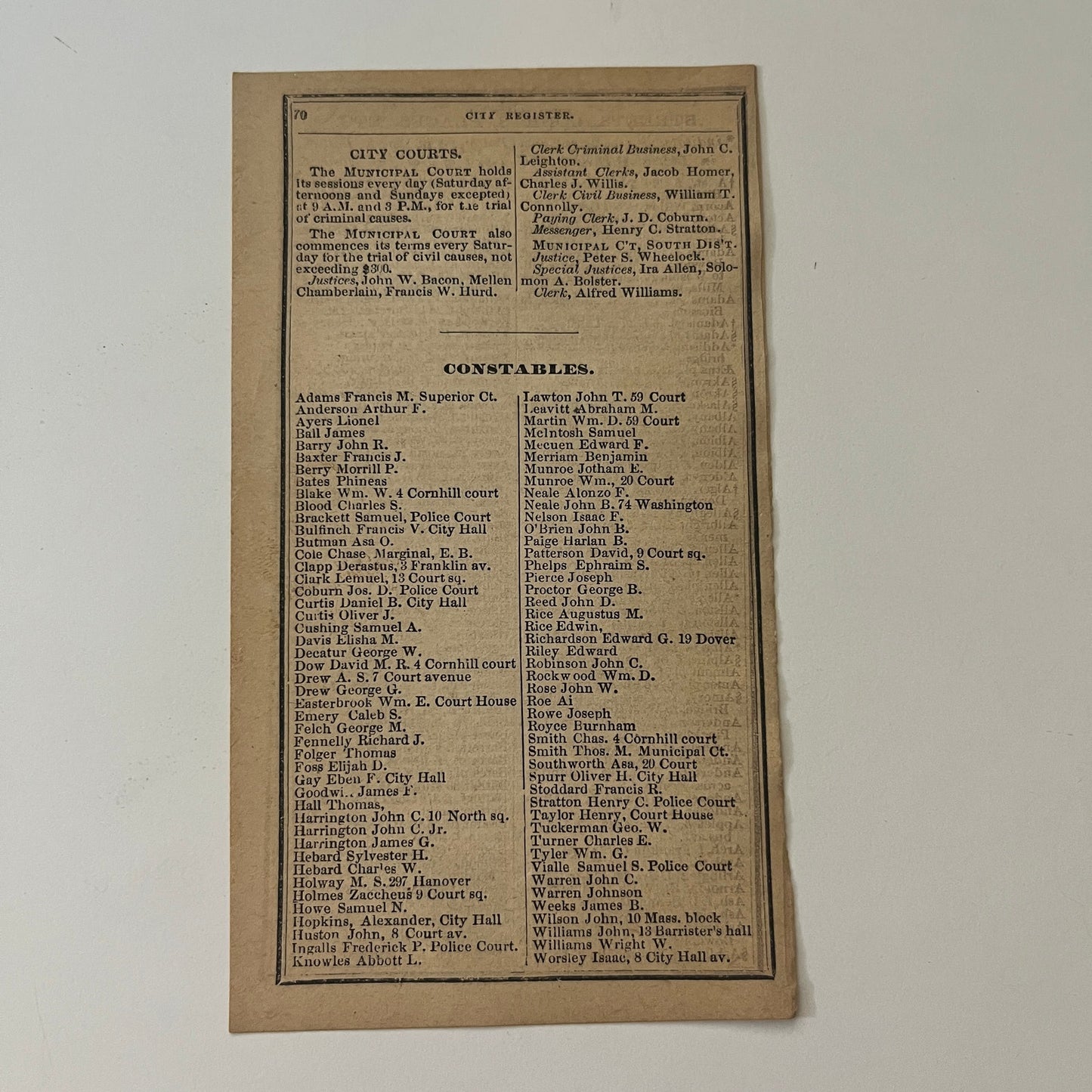 Boston US County Courts Listings 1871 Boston Almanac Clipping SAI2-H4