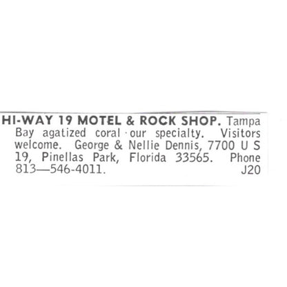 Hi-Way 19 Motel & Rock Shop Pinellas Park George & Nellie Dennis 1972 Ad AF8-S13