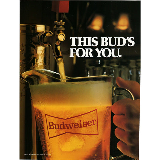 Budweiser - This Bud's For You Bar Tap 8x11" 1981 Ad D26