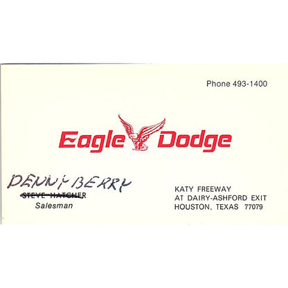 Denny Berry Katy Freeway Eagle Dodge Houston Vintage Business Card SD9-B6