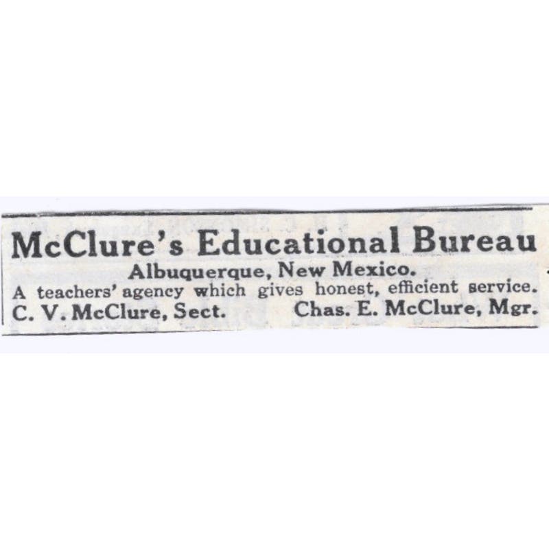 1931 Chas. E. McClure Educational Bureau Albuquerque NM Advertisement AE5-SA2