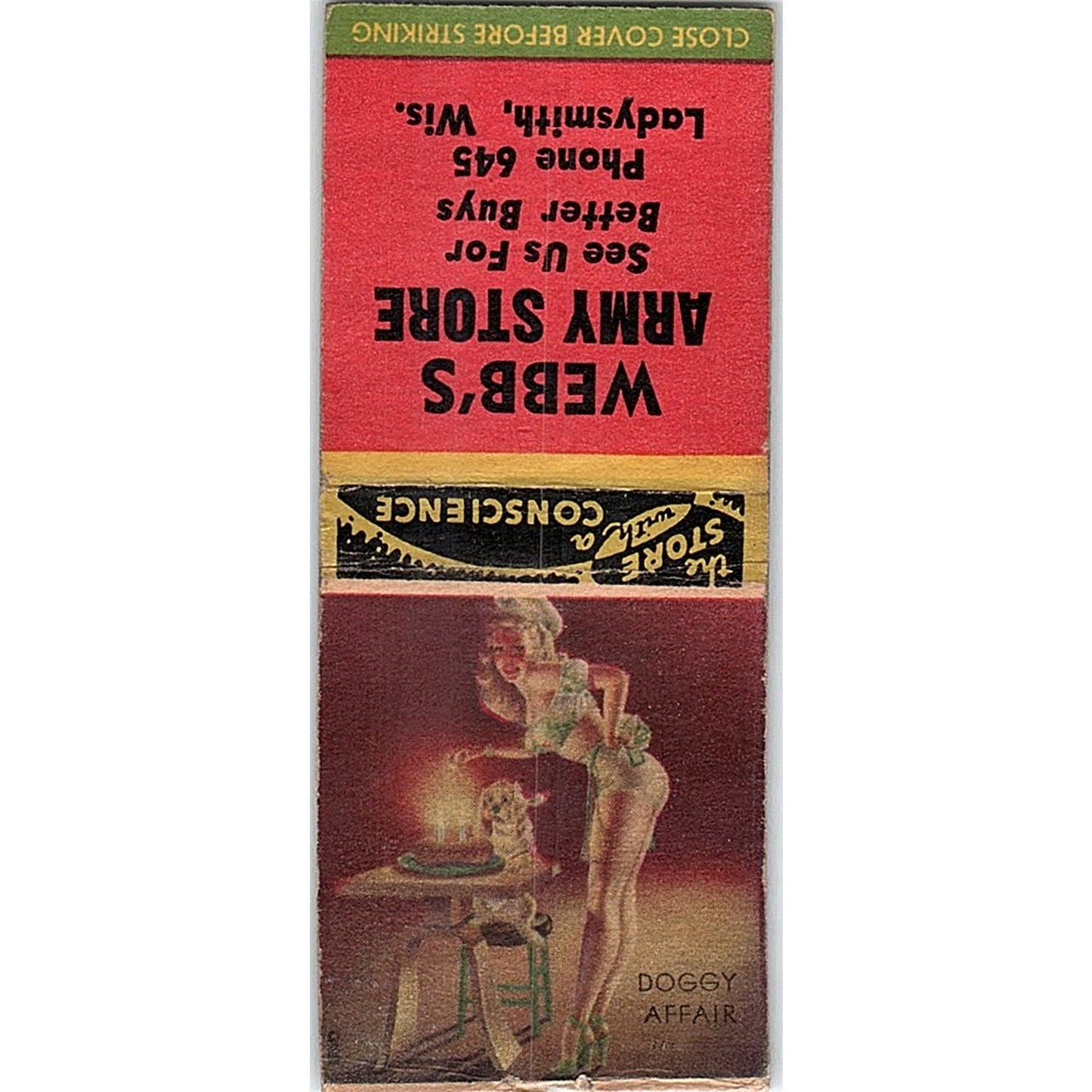 Webb's Army Store Ladysmith WI Pinup Vintage Matchbook Cover SF3-Y1