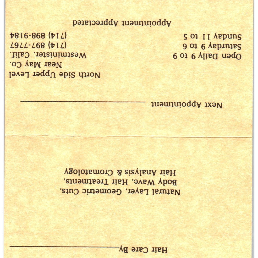 Le Monaco's Hair Styling Westminster CA Vintage Business Card SD8-B10