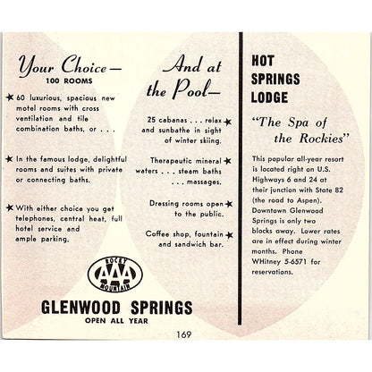 Kenrose Cottage Court, Hot Springs Lodge Glenwood Springs CO 1958 Ad AG1-H2