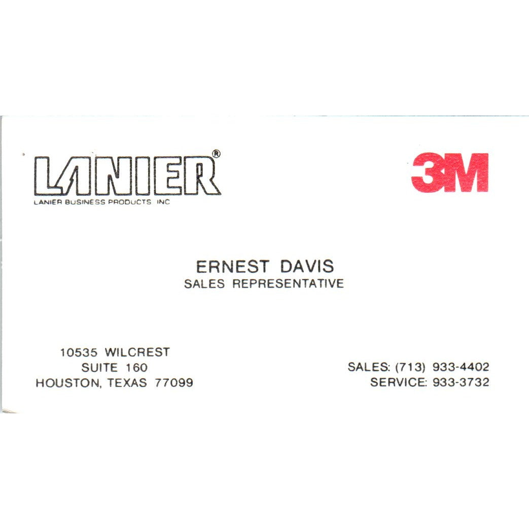 Ernest Davis 3M Lanier Houston TX Vintage Business Card SE3-B3
