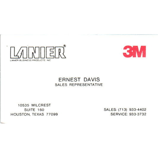 Ernest Davis 3M Lanier Houston TX Vintage Business Card SE3-B3
