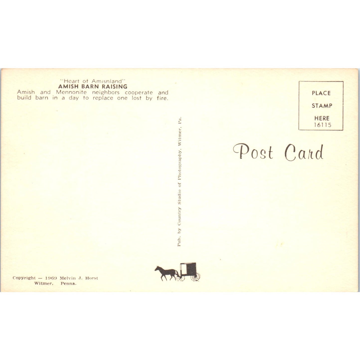 Amish and Mennonite Barn Raising PA Dutch Country Vintage Postcard PD4