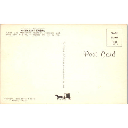 Amish and Mennonite Barn Raising PA Dutch Country Vintage Postcard PD4