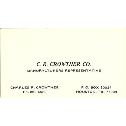 C.R. Crowther Co Charles R Crowther Houston TX Vintage Business Card SD9-B5