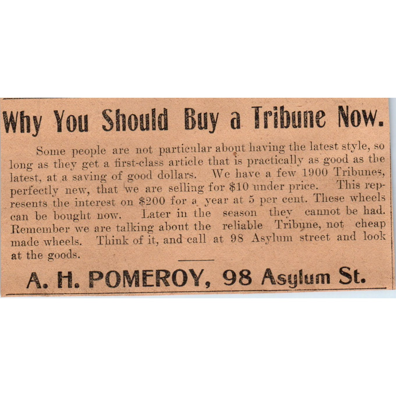 A.H. Pomeroy Tribunes Asylum St. Hartford 1901 Newspaper Ad AD8-H2