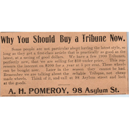 A.H. Pomeroy Tribunes Asylum St. Hartford 1901 Newspaper Ad AD8-H2