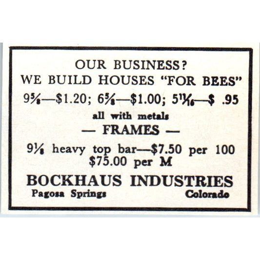 Bockhaus Industries Bee Supplies Pagosa Springs CO 1964 Magazine Ad AB6-S14