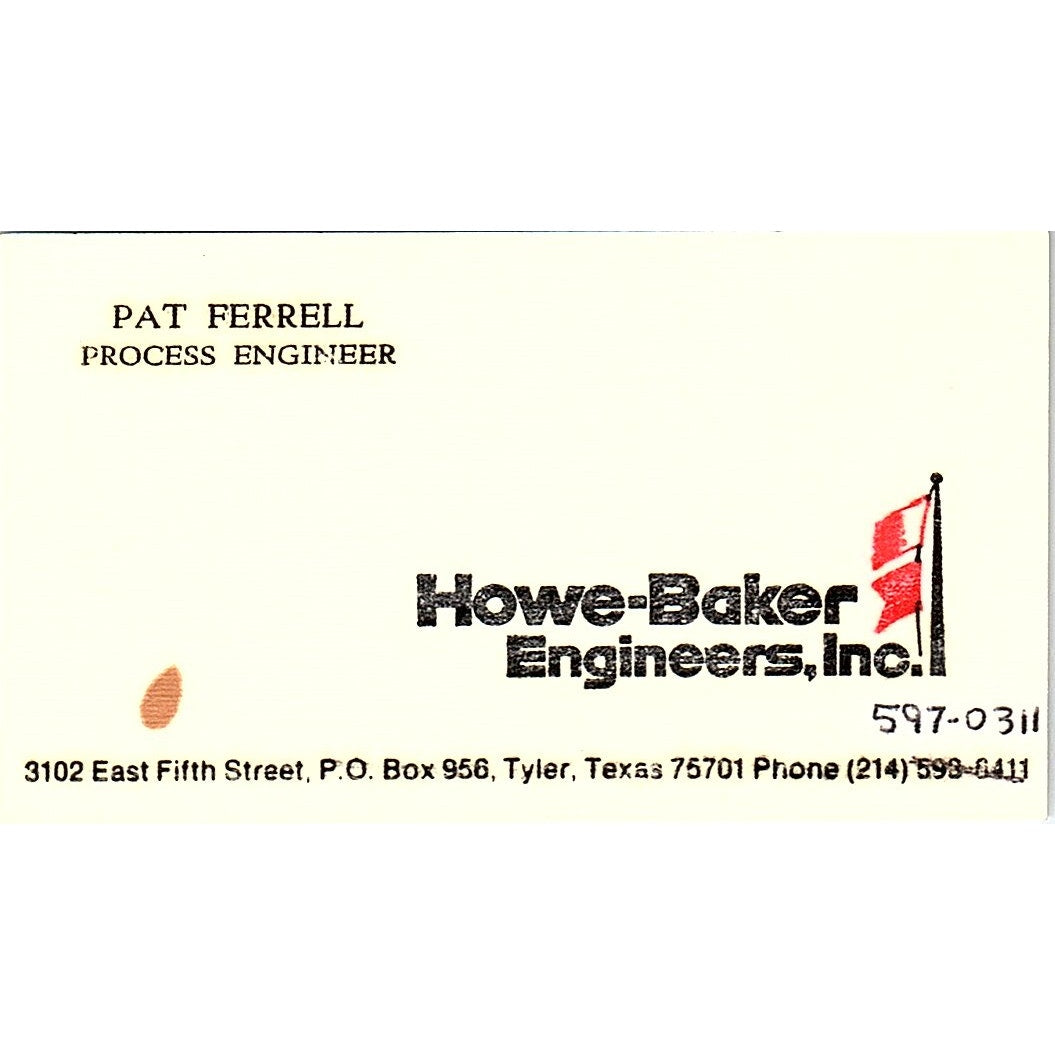 Howe-Baker Engineers Pat Ferrell Tyler Texas Vintage Business Card SF3-B6